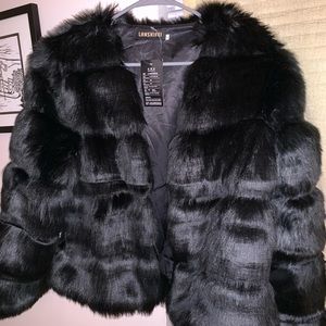 Faux Black Fur Coat